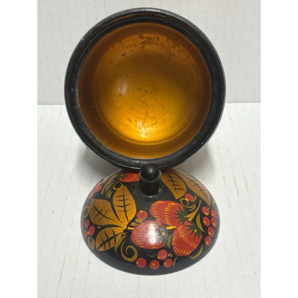 Russian Khokhloma Jar  4 in tall Lidded Wood Lacquer‎ plus 4 spoons - Picture 8 of 11